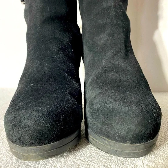 Vintage 90s C La Canadienne Black Suede Round Toe Chunky Heel Knee High Boots 10 - Picture 13 of 14